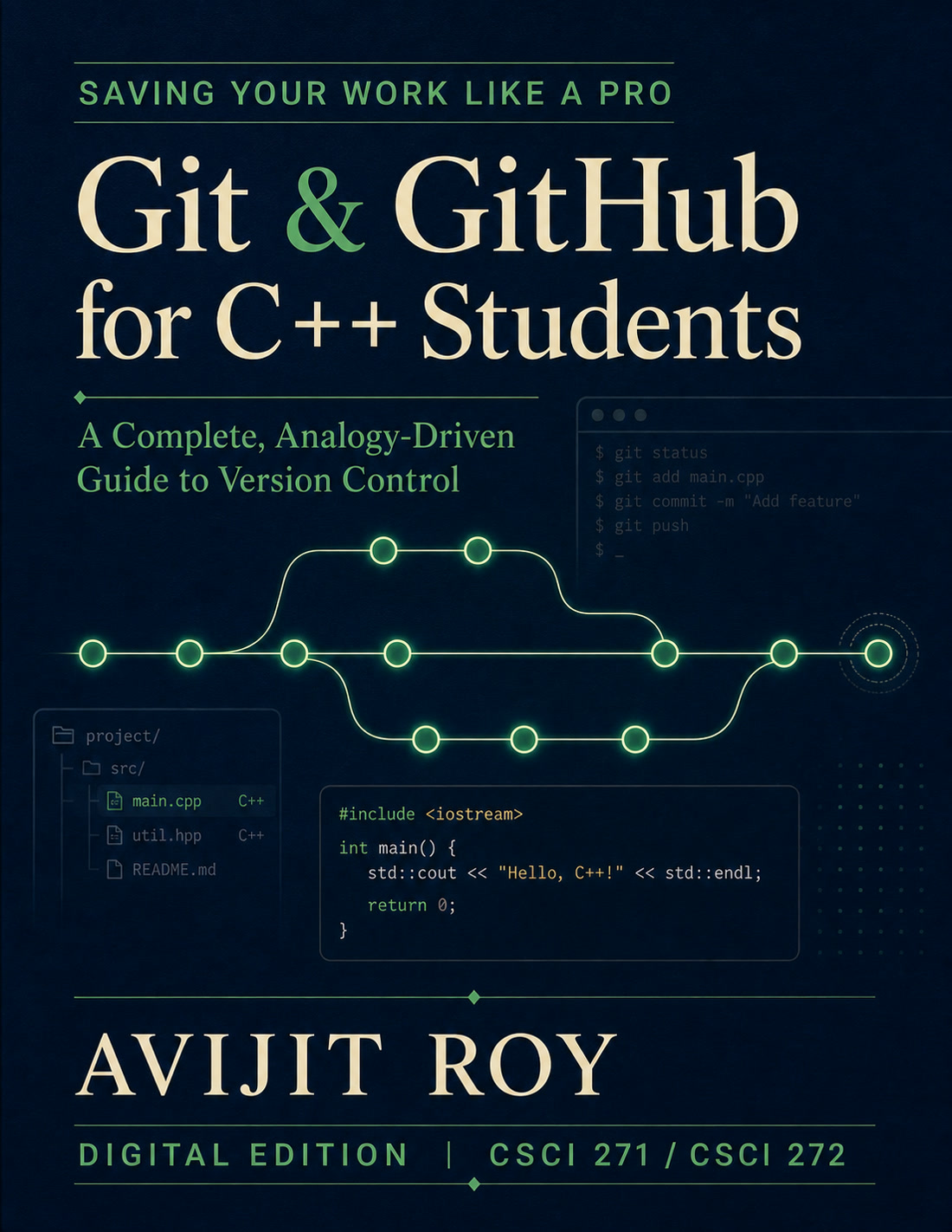 Cover of Saving Your Work Like a Pro: Git & GitHub for C++ Students, by Avijit Roy